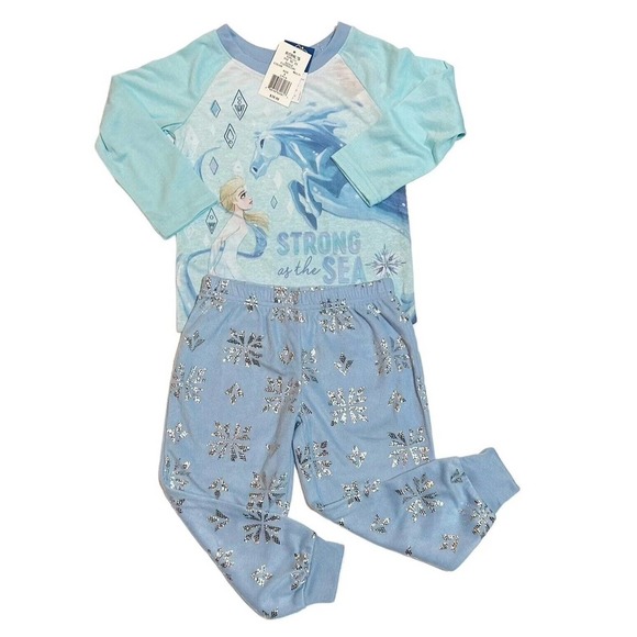 Frozen II Elsa and The Nokk Spirit Horse Blue Top Pants Pajama Set Size 4 - Picture 1 of 5